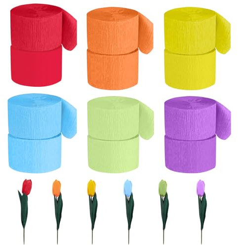 Krepppapier Bunt, 12 Rollen Krepp Papier, Regenbogen Krepppapier Band Kreppbänder für Party und Hochzeit Dekoration DIY Papier Streamer Luftschlangen Seidenpapier (4.5CMx25M)