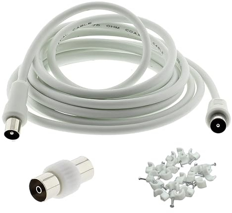 3C2V TV Coaxial Cable 6M - Nickel Plated RF Coax Extension Lead for Freesat, Aerial Socket, Freeview, Sat,DVD,VCR,SKY, Smart U-HD TV, Virgin, BT, Antenna Box, Y Splitter, Signal Booster 6.0 Meter