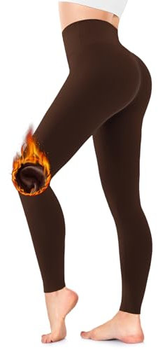 FuelMeFoot Lot de 1 leggings thermiques pour femme doublés polaire taille haute hiver leggings molletonnés taille haute chaud élastique pantalon., 05-marron, Small-Medium