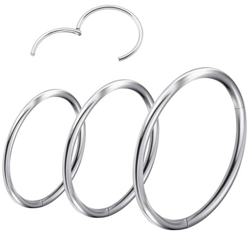 Lvefyti 3 Stück Nasenpiercing Ring, 316L Edelstahl Nasenring Hoop 8mm, 10mm, 12mm Septum Ring Clicker, Body Piercing Schmuck für Daith Tragus Conch Rook Helix Ohr, Nasen und Lippenringe, Silber