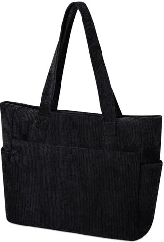 KUOGAS Shopper Tasche Damen, große Cord Tasche mit Reißverschluss, Beuteltasche und Tote Bag Damen, geeignet zum Einkaufen, Reisen, Arbeiten und für die Schule