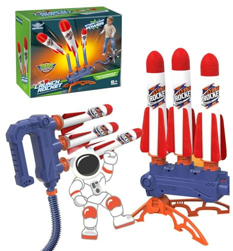 Luksinlong Raketen Spielzeug für Kinder, Handheld + Fußpedal 2-in-1 Rocket Launcher for Kids, Outdoor Garten Spielzeug für Kinder ab 3 Jahren (2 in 1)