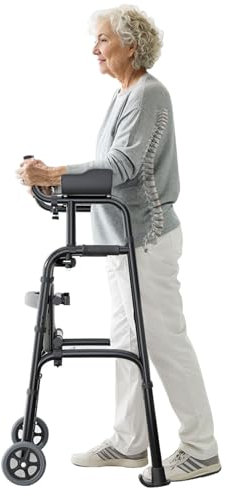 Joyfitness Gehbock mit Rollen Klappbar mit abnehmbaren Armlehnen, zusammenklappbare Gehhilfen mit 7-stufiger Höhenverstellung und stabilen Griffen, leichte Gehhilfe aus Aluminium für ältere Menschen