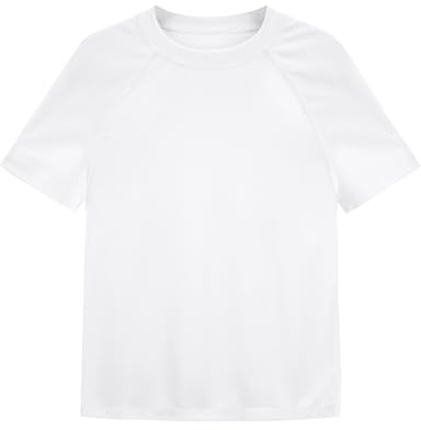 Poekuao Boys Rash Guard Short Sleeve UPF 50+ Sun Protection Swim Shirt Kids Quick Dry SPF Surfing Beach Water Shirt White XS