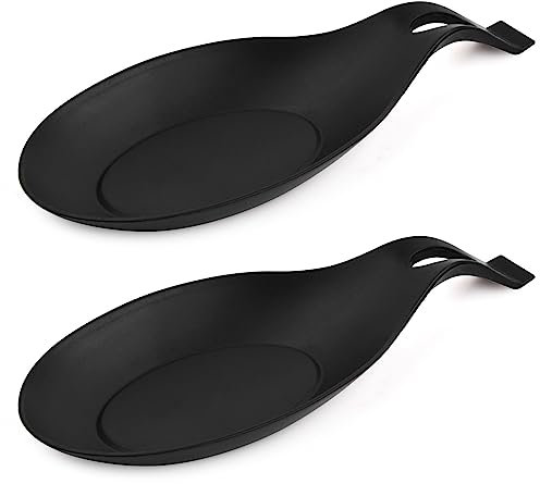 YILANJIN Repose Cuillère en Silicone, 2 Pièces Flexible en Forme D'amande Porte Cuillère, Tapis de Cuillère en Silicone Multifonction pour Maison, Repose Cuillère en Noir pour Salle à Manger, Cuisine