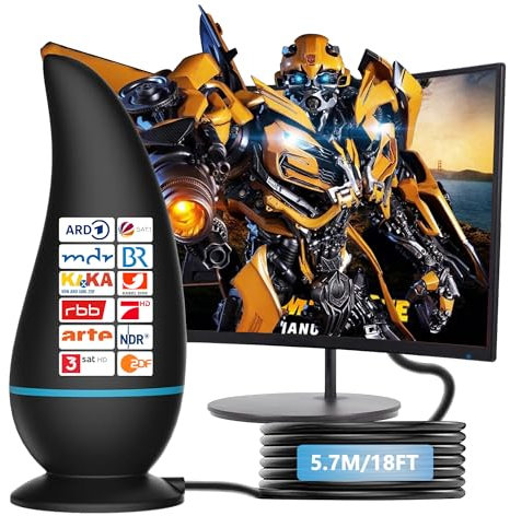 DVB-T/DVB-T2-Antenne, Rewave TV Antenne, HDTV Zimmerantenne für Fernseher Großer Reichweite und 360° Empfang verstärkte Unterstützung Signalverstärker für 4K HD-Lokalkanäle und alle älteren Fernseher