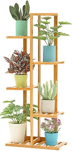 FERNVALE Corner Plant Stand - 5/6 Tier Solid Wood Display Shelf 120x44x22cm | Vintage Indoor/Outdoor Flower Pot Holder for Balcony/Living Room | Anti-Corrosion Yellow Finish (5 Layers)