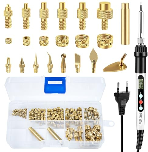 Soldering Iron Set,Sehawei 147 Piezas Puntas Soldador Set,Puntas Soldador para Insertos Roscados/Tuercas M2 M3 M4 M5 M6 M8, Herramienta de Prensado para Impresoras 3D de Plástico