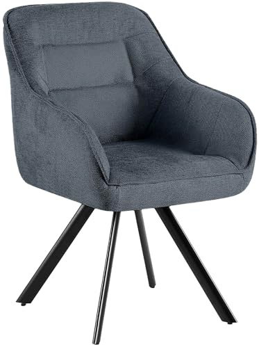 CLP Chaise pivotante Pettuli, Fauteuil pivotant à 180° avec accoudoirs et Dossier, Chaise rembourrée supportant jusqu'à 150 kg, Couleur:Gris foncé, Matériel:Tissu