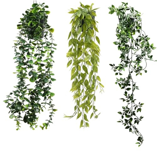 Kaiyzo 3 Piezas Planta Artificial Colgante con Lavabo Fake Plants No Es FáCil De Desvanecer FáCil De Limpiar Planta Artificial PequeñA Guisantes 9 Tenedor De Eucalipto Mandala