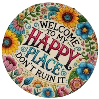 Wynrzyj Cartel de madera Welcome to Happy Place, cartel de bienvenida para la puerta principal, decoración de pared para colgar de madera para interiores y exteriores, cartel decorativo para colgar