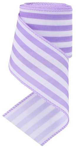 TONIFUL 2.5 Inch Light Purple Stripe Burlap Wired Ribbon, Summer Spring Easter Ribbon for Gift Wrapping, Wreath Bows Making, Crafts, Baby Shower, Home Decoration, Easter Decor (Light Purple, 6yds)