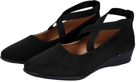 Dam Criss Cross Strap Kilskor Casual Mary Jane promenadskor, Svart, 39.5 EU | Eleganta kilskor för kvinnor med korsremmar för smart vardaglig komfort och stabil promenad
