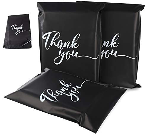 60 Versandbeutel Plastik Versandtaschen 300 x 400mm mit “Thank You” Versandtüten Warenbeutel für Kleidung, Selbstklebend und Blickdicht für Poly Kunststoffbeutel - Schwarz