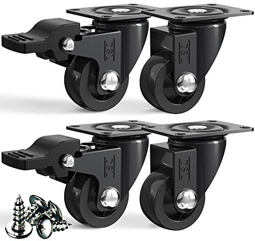DSL - Carrito de ruedas fijas pequeñas - Ruedas giratorias resistentes - Ruedas de goma para muebles con 2 frenos - 25 mm negro hasta 60 kg + ruedas de montaje gratis para muebles