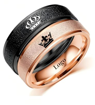 Ihanskio Passen Sie Mattierte Passende Paare Ringe Mit Gravierten Crown Mustern An Matter Versprechensring Personalisiert Seine Ringe Eheringe Paarschmuck (Schwarz/Rotgold-6mm)