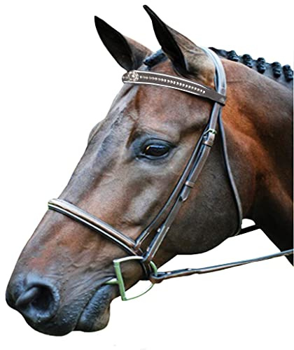 Saddles World Fancy Black Leather Center Pearl with Clear Crystals Horse Bridle's Browband - Full Size