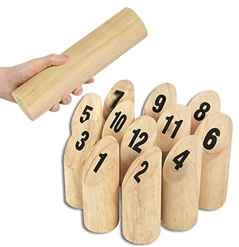 SUBTLETY Kubb Wikingerspiel Wurfspiel aus Finnland Nummern Wikinger Spiel mit Praktischer Tragetasche Holzspiel Outdoor Spielzeug Gartenspielzeug für Kinder & Erwachsener