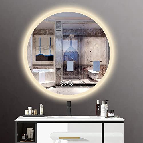 Panana Miroir de salle de bain rond étanche à LED ÉCLAIRÉ tactile/désembueur/lumière dégradée monté au mur avec capteur miroir anti-buée (rond 60CM*60CM)