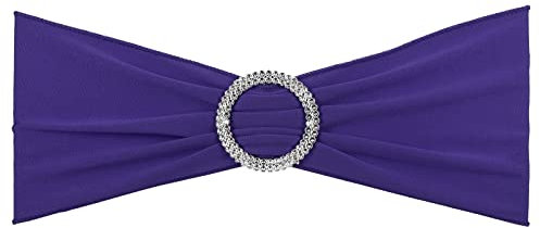PATIKIL 14x5 Estiramiento Silla Fajas Lazos, 25 Paquete Elástico Silla Bandas Fajas con Hebilla Deslizador para Boda Banquete Decoraciones, Oscuro Púrpura