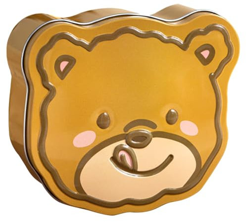 VILLCASE Empty Biscuit Tin, Cute Bear Shaped Candy Box, Tinplate Cookie Storage Tin, Snack Jar with Lid for Sweets, Cookie, Spices, Tea Dry Storage (Yellow)