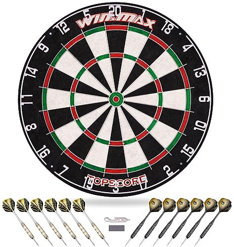 WIN.MAX Dartscheibe Kork Dartscheibe mit Pfeilen Offizielles Steeldartscheibe Steeldart Set 12 Dartpfeile Metallspitze,24 Flights