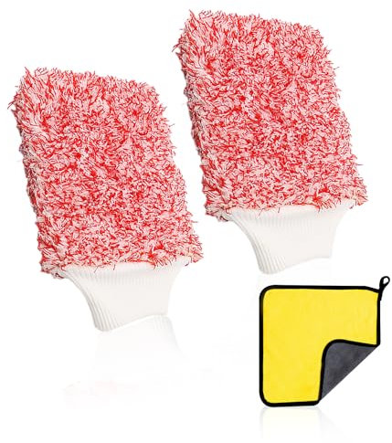 2 Stück Dual-Use-Autowaschhandschuhe Mit 1 Stück Doppelseitigem Autowaschtuch, Autopflegeset, Auto-Staubhandschuhe, Super Saugfähige Reinigungshandschuhe Für Autos, Möbel
