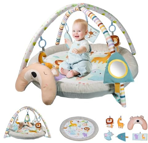 GoldEnough Baby Play Mat, Activity Gym Play Mat for Newborn with Hanging Toys Tummy Time Pillow and Comfy Baby Mats for Floor Play Playmats & Floor Gyms Toys for 0-36 Months Infants Newborn