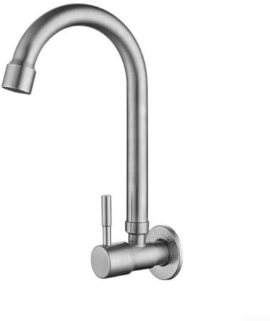 Grifo de fregadero de cocina, grifo de agua giratorio de acero inoxidable montado en la pared, grifo individual de agua fría para cocina, baño (S)