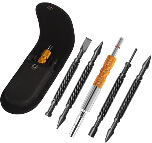 TYRWEEY 5-Piece Nail Setter Dual Head Nail Set & Dual Head Center Punch & Hinge Pin Remover Punch Set, Nail Setter Features 1/8-in, 3/16-in, 1/16-in, 1/32-in & Trim Nail Punch with Retaining Clip