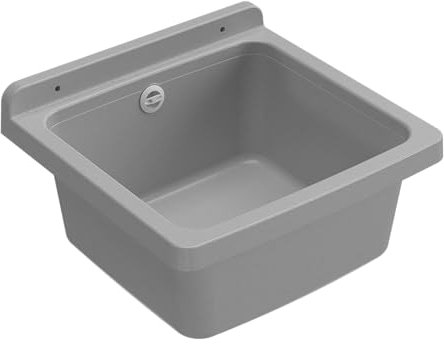 Adventa Bañera de Resina de Polipropileno, fijación a la Pared, compacta, con sifón y desagüe, Resistente a los ácidos de Uso común, lavadero, Garaje, Exterior, Gris Cemento, L40x P40x H19 cm