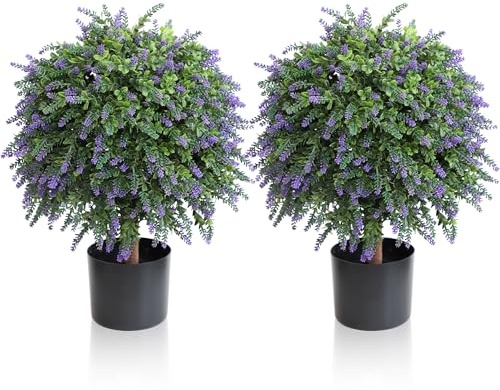 momoplant Set di 2 alberi di bosso artificiale da 56 cm, arte topiaria finta, albero di lavanda finto, cespugli/arbusti, piante verdi in vaso per esterni/interni, casa, ufficio, giardino, portico