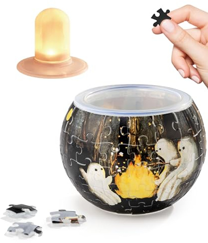 PieceRelax 3D LED Puzzle Candle Light Katherine Blower Spooky Night Walk | 3D Puzzle for Adults, Indoor & Outdoor Halloween Decorations, Rechargeable Decorative Light, KL1079