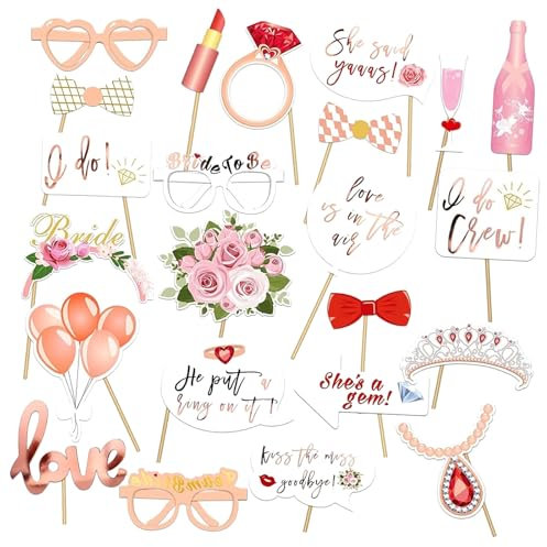 Dcsfadq 23 Stück JGA Accessoires Frauen Braut Fotorequisiten Set, Fotobox Deko für lustige Fotos Spiele Requisiten, Partyfotoautomat Zubehör für Hochzeit, Verlobung, Junggesellenabschied Frauen Party