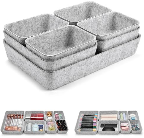 Eurhomewit 14 Stück Schubladen Organizer Filz, Schubladeneinsatz Büro Schubladen Ordnungssystem, Schminktisch Organizer für Schublade, Büro & Home Schrank Aufbewahrungsbox Organiser, Hellgrau