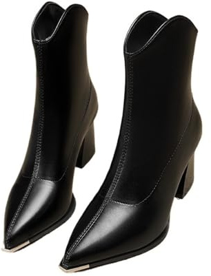 Punk Donne Stivali In Pelle Di Lusso A Punta Di Marca Toe Stivaletti Alla Moda Tacchi Alti Cerniera Goth Pompe Scarpe Francesi Stivali da Donna, Nero , 39 EU