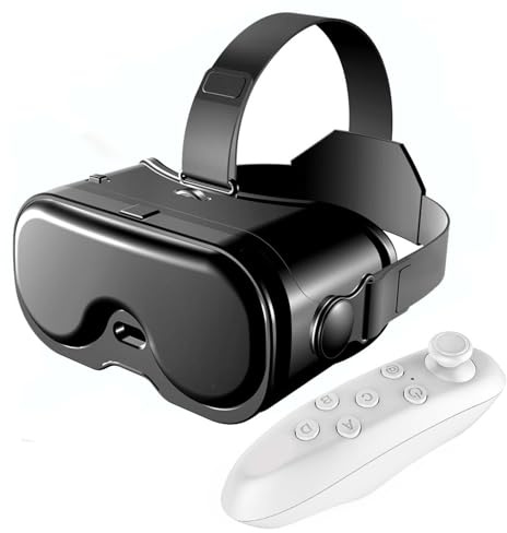 Asixxsix Gafas de Realidad Virtual 3D, Campo de visión Ajustable de 120°, Auriculares de Realidad Virtual con Filtro de luz Azul y Controlador Bluetooth, para niños y Adultos. (White)
