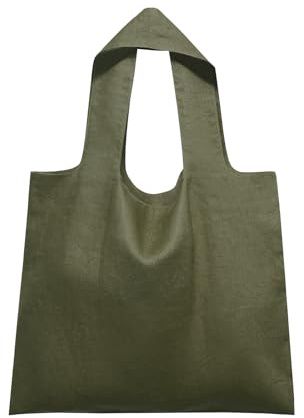 HSOFTIFY 100% Pure Linen Reusable Shopping Bags for Shoulder Grocerie Bags Heavy Duty with Handles (Army green)