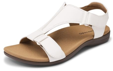 DREAM PAIRS Women Sandals Arch Support T-Strap Orthopedic Flat Sandals Comfortable Walking Beach Summer Shoes,Size 6,White,SDFS26014W