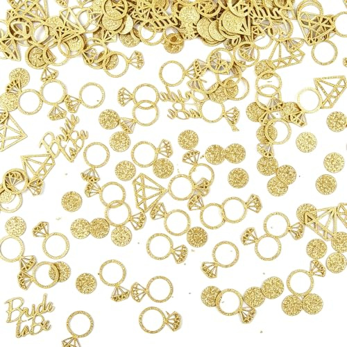 Kemay 100Pcs Gold Wedding Confetti, Engagement Party Decorations, Diamond Ring Round Shaped Glitter Table Scatters for Bride to Be, Hen Do, Bridal Shower, Anniversary Celebration
