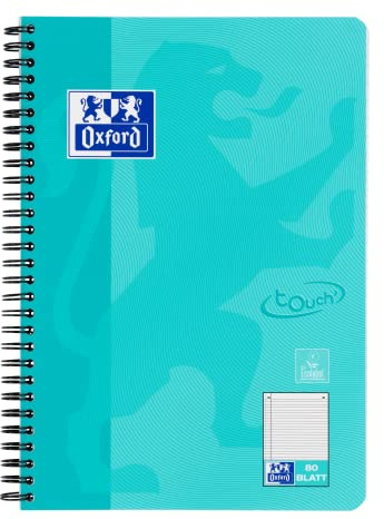 Oxford Touch Collegeblock B5 liniert mit Rand, 80 Blatt, aqua, 1 Stück