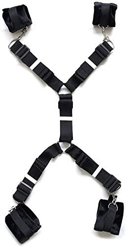 ADOGO BDSM Fetisch Sex Bondage mit Handschellen Fußfesseln Bett Fesseln Sets SM Sexspielzeug (Schwarz)