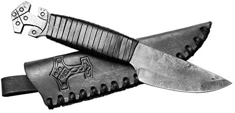 Toferner Couteau de chasse à lame fixe de Couteau en acier - forgé à la main & à l’aspect antique - Lame pointue ultra-tranchante - Étui en cuir authentique inclus