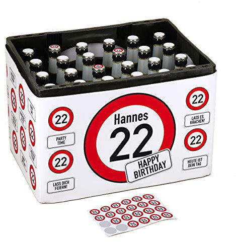 Herz & Heim® Geburtstagsgeschenk Männer DIY - Banderole für Bierkasten mit Aufklebern für Kronkorken (Verkehrszeichen)