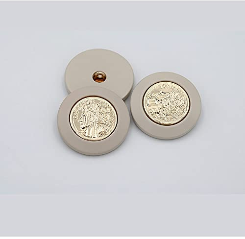 5 PCS Vintage Round Metal Gold Button Women Head Pattern Decorative Buttons Suit Coat Uniform (White Gold, 25mm)