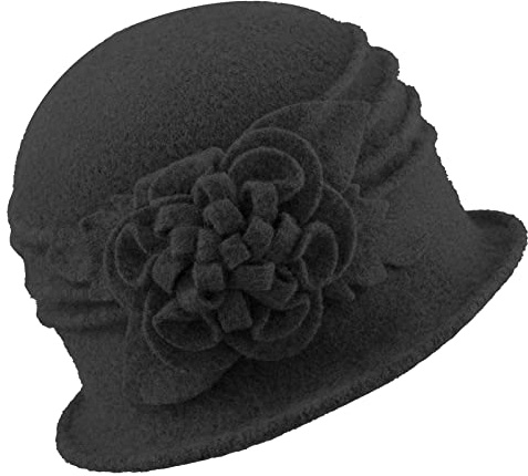 Gajaous Kvinnor cloche hattar hinkhatt fransk baskermössa vintage blommig ullklänning klassisk hatt från 1920-talet, B svart, En Storlek