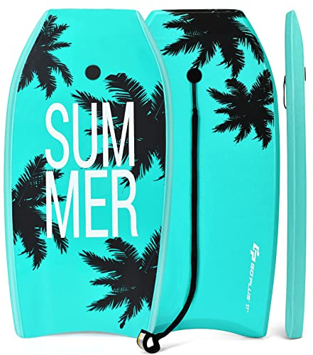 GYMAX 33''/37''/41'' Planche de Bodyboard, avec Sangle de Cheville Réglable, Fond Lisse, Queue en Forme de Croissant, Conception Upwarp, Planche de Surf pour Enfants et Adultes