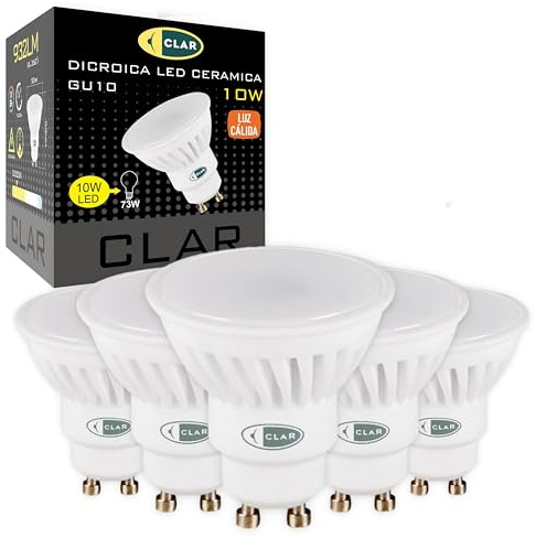 CLAR GU10 LED-lampa, 10 W keramik, GU10 LED-spotlight, varmvit 3000ºK (förpackning 5)