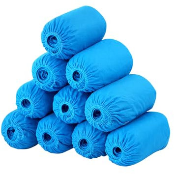 Voarge 100 unidades de tela no tejida, cubrezapatos desechables, zapatos de plástico, alfombras para limpieza de zapatos, para interiores y exteriores, protección del suelo (Azul)