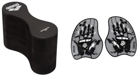 Arena Unisex-Adult FREEFLOW PULLBUOY II Trainings Ausrüstung, Black, Einheitsgröße & Vortex Handpaddel, Schwimmbad-Trainingszubehör, Schwimmbad-Paddel mit Verstellbaren Riemen, PVC-frei